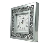 BML Silver Crystal Diamond Wall Mount Clock Loose Diamante Crushed Diamond Mirror Jewel Roman Wall Clock With Diamonds for Living Room Bedroom Home Office Decor