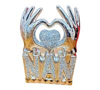 BML Silver Crystal Heart Hand Ornament Crushed Diamond Decorative Sculpture Luxury Home Decor Gift for Living Room Bedroom Shelf Wedding Anniversary Mothers Day Housewarming