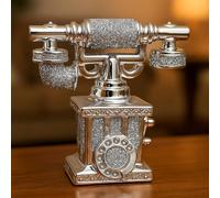 BML Silver Glitter Vintage Retro Telephone Ornament Antique Style Decorative Figurine Classic Home Décor Accessory for Living Room Tabletop Office and Gifting