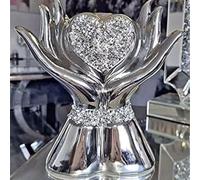BML Silver Hand Holding Crystal Heart Showpiece Beautiful Sparkling Decorative Item with Crushed Diamond Look for Home Table Shelf Gift or Office Use