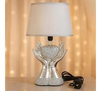 BML Silver Heart Hands Table Lamp with Glitter Shade Crystal Decorative Light for Bedroom Living Room Gift Luxury Decor Finish Sparkle Design Plug