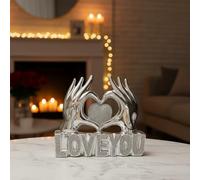 BML Silver Love Hands Heart Ornament with Love You Text Romantic Tabletop Home Decor Gift for Couples Anniversary Wedding Valentine’s Day