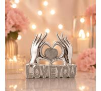 BML Silver Love You Ornament Romantic Heart Hands Sculpture Modern Home Decor Figurine Anniversary Wedding Valentines Day Gift for Couples Living Room Bedroom Table Shelf Decoration