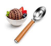 BML Stainless Steel Ice Cream Scoop Heavy Duty Dessert Scoop with Ergonomic Wooden Handle for Gelato Sorbet Frozen Yogurt Cookie Dough Ice Cream and Desserts