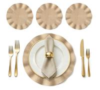 BML Table Placemats Set of 4 Woven Scalloped Edge Heat Resistant Round Table Mats Non Slip Easy Clean Dining Table Mats for Kitchen Home Décor (Warm Gold, 38cm)