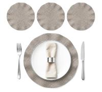 BML Table Placemats Set of 4 Woven Scalloped Edge Heat Resistant Round Table Mats Non Slip Easy Clean Dining Table Mats for Kitchen Home Décor (Grey, 19cm)