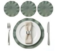 BML Table Placemats Set of 4 Woven Scalloped Edge Heat Resistant Round Table Mats Non Slip Easy Clean Dining Table Mats for Kitchen Home Décor (Sage Green, 19cm)