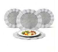 BML Table Placemats Set of 4 Woven Scalloped Edge Heat Resistant Round Table Mats Non Slip Easy Clean Dining Table Mats for Kitchen Home Décor (White & Grey, 38cm)