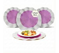 BML Table Placemats Set of 4 Woven Scalloped Edge Heat Resistant Round Table Mats Non Slip Easy Clean Dining Table Mats for Kitchen Home Décor (Grey and Purple, 38cm)
