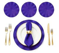 BML Table Placemats Set of 4 Woven Scalloped Edge Heat Resistant Round Table Mats Non Slip Easy Clean Dining Table Mats for Kitchen Home Décor (Royal Blue, 38cm)