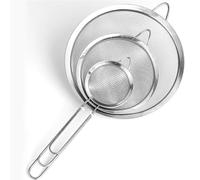 BML Tea Strainers Set Long & Durable Handle Versatile Kitchen Sieves for Tea Coffee and Powder Colander Filters in Small Medium Large Sizes (3 x Stainless Steel Strainers)