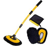 BMLEI Car Wash Brush with Long Handle, Microfiber Towels Car Wash Kit Cleaning Supplies, Car Wash Mop Mitt with 2 Replacement Head, Extension Pole Car Brush Cleaning Kit for Cars Trucks