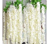 BMLIMITED BML 12 x Artificial Wisteria Flowers | Faux Hanging Silk Flowers Vines | Wisteria fake String Decorative Flower Garland for Wedding, Home, Garden, Party, Indoor & Outdoor Decor (White)