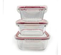 BMLIMITED BML 3 x Glass Square Containers with Lids, Reusable & Leakproof Clear Airtight Meal Prep Container For Food Storage In Kitchen, Freezer Microwave Glass Tiffin Lunch Box Set