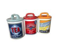 BMLIMITED BML 3 x Retro 50's / 60's Multi Color Classic Ceramic Tea Coffee Sugar Canister Jar Set for Kitchen Counter Multi-Purpose Kitchen Storage Organizer
