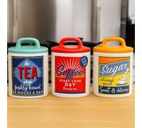 BMLIMITED BML 3 x Retro 50's / 60's Multi Color Classic Ceramic Tea Coffee Sugar Canister Jar Set for Kitchen Counter Multi-Purpose Kitchen Storage Organizer