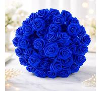 BMLIMITED BML 50 x Artificial Rose Flower Heads, Realistic Fake Flowers for Wedding, Party & DIY Decor, Foam Roses (Dark Blue)