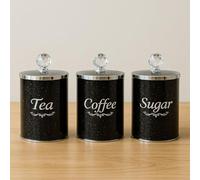 BMLIMITED BML Black Trimmings Crystal Filled Tea Coffee Sugar Canisters | Elegance in Every Sip Crystal Filled Multi-Purpose Kitchen Storage Organiser