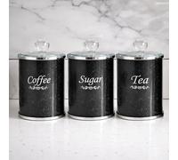 BMLIMITED BML Black Trimmings Crystal Filled Tea Coffee Sugar Canisters | Elegance in Every Sip Crystal Filled Multi-Purpose Kitchen Storage Organiser