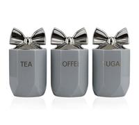 Bmlimited Bml Ceramic Tea Coffee Sugar Canisters Set Airtight Kitchen Storage Jars Decorative Countertop Canister With Silver Bow