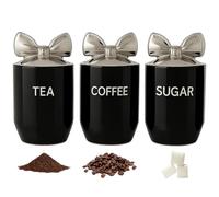 BMLIMITED BML Ceramic Tea Coffee Sugar Canisters Set Airtight Kitchen Storage Jars Decorative Countertop Canister Set with Silver Bow Lids Ideal Housewarming Gift & New Home Kitchen Accessory