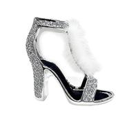 BMLIMITED BML Crushed Diamond Shoe Charm with White Feathers Shoe Ornament | Elegant Silver Crystal White Feather Shoe Clip Perfect for Weddings and Parties