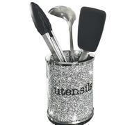 BMLIMITED BML Dazzling Sparkle Silver Diamond Utensil Holder | Elegant Crystal Filled Metal Frame Diamond Round Design For Chic Kitchen Decor