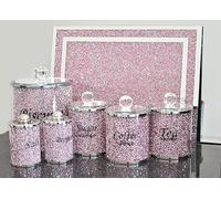 BMLIMITED BML Diamond Tea Coffee Sugar Canister Set with Crushed Diamond Chopping Board Biscuit Jar Pink Diamond Crushed Salt Pepper Luxury Pink Kitchen Storage & Gift Set