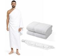 BMLIMITED BML Ehram Umrah White 2 Towel with Free Belt for Men Ihram, Ahram Hygeinic Breathable Absorbant Fbric towel