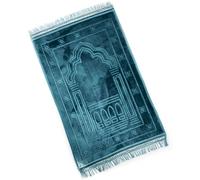 BMLIMITED BML Extra Large Velvet Prayer Rug Premium Quality Padded Non-Slip Janamaz Islam Muslim Namaz Carpet for Great Comfort on Knees and Forehead (Teal Blue)
