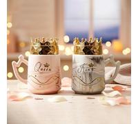 BMLIMITED BML King & Queen Ceramic Mug Set with Crown Lid Design Coffee Tea Cups for Couples Wedding Anniversary Valentine Gift