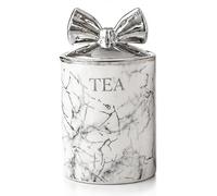 BMLIMITED BML Kitchen Storage Canister with Lid - Decorative Storage Jar for Tea, Coffee, Sugar, Biscuits & Dry Food - Multiple Colours and Designs Available (White Bow Tea Jar)