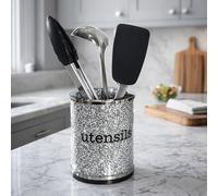 BMLIMITED BML Kitchen Utensil Holder for Countertop Glitter Silver Stainless Steel Cutlery Caddy with Non Slip Base Cooking Utensil Storage Pot for Spoons Spatulas and Kitchen Tools