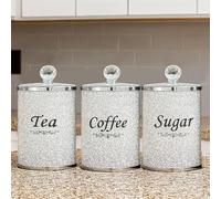 BMLIMITED BML Sparkle Crushed Diamond Tea Sugar Coffee Canister Jar Elegance in Every Sip Crystal Filled Kitchen Storage Organiser | For all occasion & Home Decoration (White TOV)