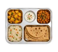 BMLIMITED BML Stainless Steel 5 Compartment Meal Tray Reusable Divided Plate with Sauce Section Portion Control Food Serving Tray for Adults Kids School Lunch Camping Picnic and Home Use