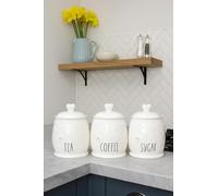 BMLIMITED Ceramic Tea Coffee Sugar Canister Set White Kitchen Storage Jars with Heart Lids Rustic Farmhouse Countertop Pots UK Kitchen Accessories