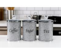 BMLIMITED White Diamond Tea Coffee Sugar Jars Luxury Crushed Crystal Canister Set Airtight Storage Jars for Kitchen Storage & Home Décor Perfect for Housewarming & Weddings