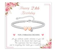 BMMYE 21th Birthday Gifts for Women,Sterling Silver Bead Bracelet with Rose Gold Heart Adjustable Silver Bracelet for Women Birthday Gifts with Card for Mum Daughter Sister Grandma