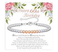 BMMYE 60th Birthday Gifts for Women, 925 Sterling Silver Bracelet for Women with Cards Adjustable 4mm Silver Bead Bracelets Birthday Gifts for women Jewellery for Mum Grandma