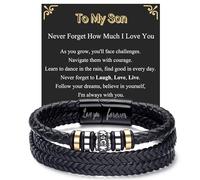 BMMYE Gift for Son Mens Leather Bracelets Birthday Personalised Men's Bracelets Presents Cool Sons Bracelet Gifts from Mum To My Son Bracelet with Box Valentine's Day Father's Day Gifts for Sons Adult