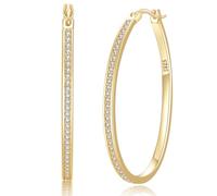 BMMYE Gold Hoops Earrings for Women 14K Gold Plated Hoop Earrings for Women Thin Oval Cubic Zirconia Earring Hoops 30mm Medium Hoop Earring
