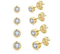 BMMYE Gold Stud Earrings for Women Ball Tiny Cartilage Gold Studs Earrings Set Cubic Zirconia Earrings Hypoallergenic Heart Sterling Silver Stud Earrings for Women