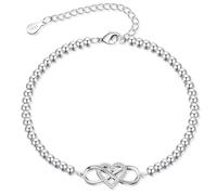 BMMYE Silver Bracelet for Women,925 Infinity Bracelet with Cubic Zirconia Hypoallergenic Adjustable Heart Sterling Silver Plated Bracelets,Sterling Silvery Beaded Bracelets for Women