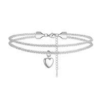 BMMYE Silver Bracelet for Women with Hypoallergenic Silver Layered Adjustable Heart Bracelets,S925 Sterling Plated Bracelets for Women