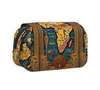 bmnaswt Abstract World Map Print Double Clamshell Pen Case, Oxford Cloth Pouch with Zipper Pockets, Ideal Present