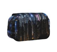 bmnaswt Aerial Night of View Hong Kong Print Double Clamshell Pen Case, Oxford Cloth Pouch with Zipper Pockets, Ideal Present