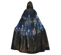 bmnaswt Aerial Night Of View Hong Kong Print Halloween Adult Hooded Cloak, Unisex Hooded Robe Cloak Long Cape For Cosplay/Party