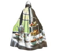 bmnaswt Afternoon Tea Print Hooded Cape Adult Halloween Hooded Cloak, Ideal For Cosplay, Parties & More