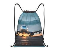 bmnaswt Airplane In The Evening Light Print Drawstring Bag, Foldable Gym Backpack For Beach, Hiking, Gym & Daily Errands