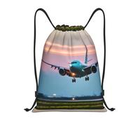 bmnaswt Airplane In The Evening Lights Print Drawstring Bag, Foldable Gym Backpack For Beach, Hiking, Gym & Daily Errands